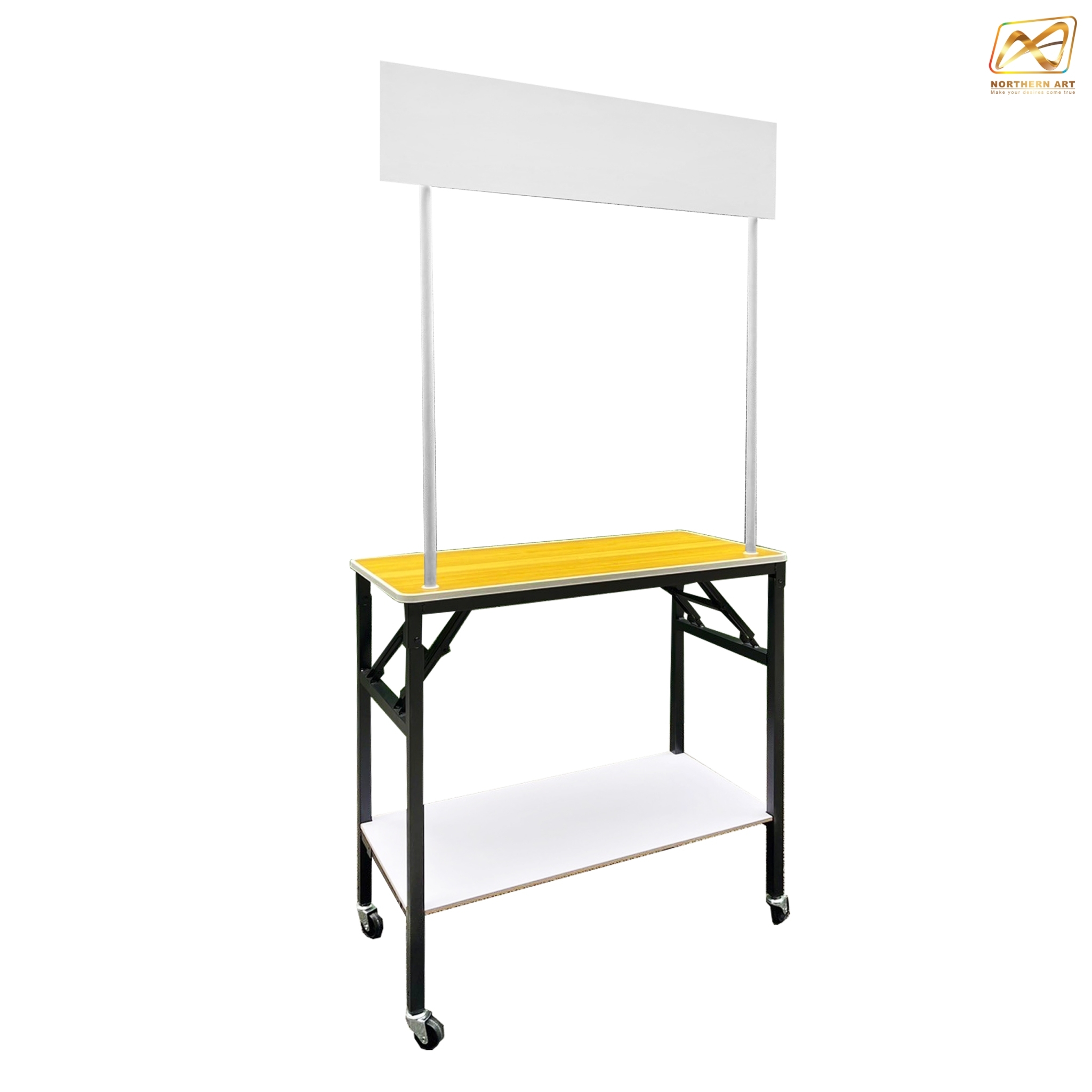 โต๊ะชงชิม TOPไม้ พร้อมล้อ ขนาด (W)80 X (D)40 X (H)170 cm. โครงเหล็กพับได้ มีชั้นวางของ แข็งแรง รับน้ำหนักได้ดี