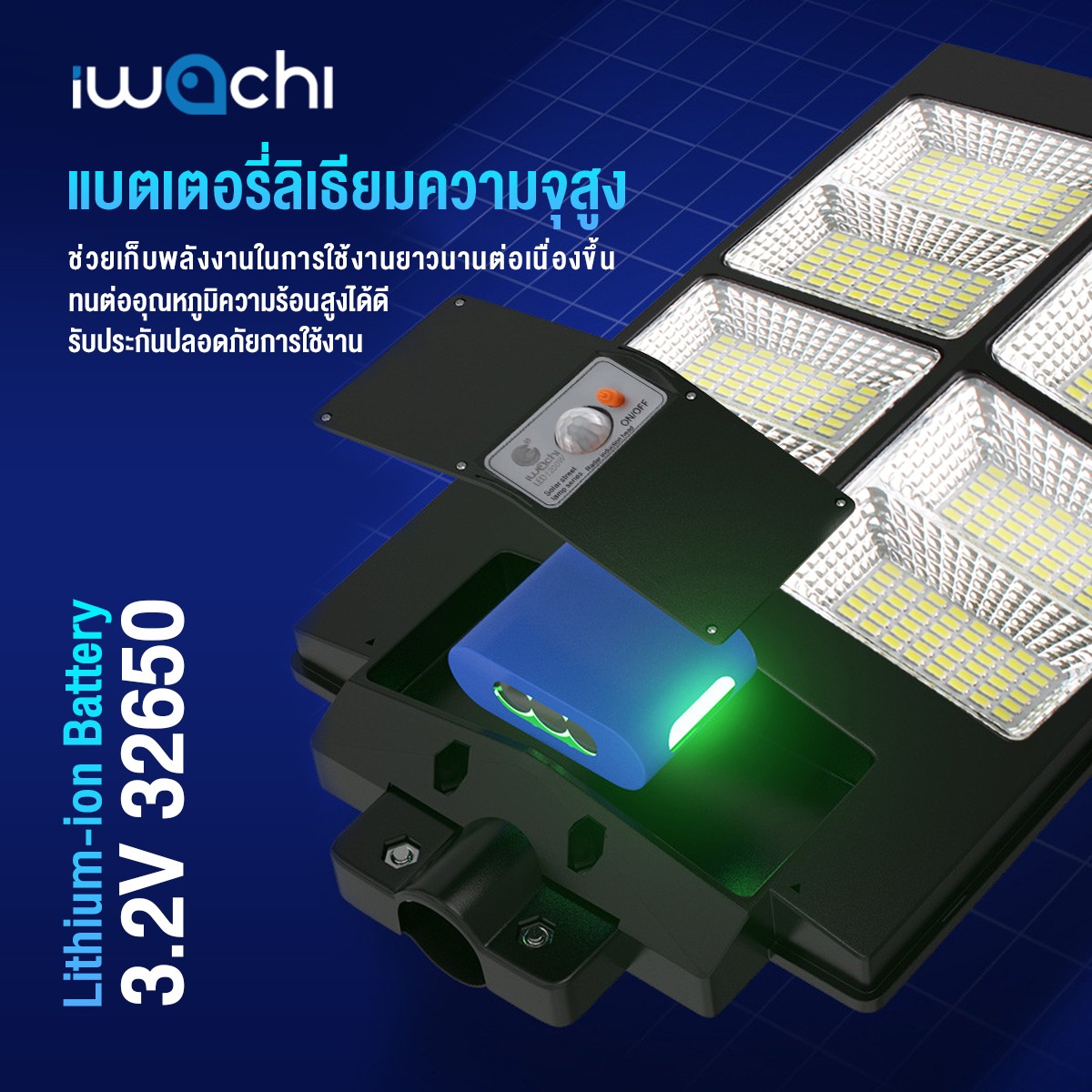 ไฟถนน โซล่าเซลล์ 1800w แสงขาว