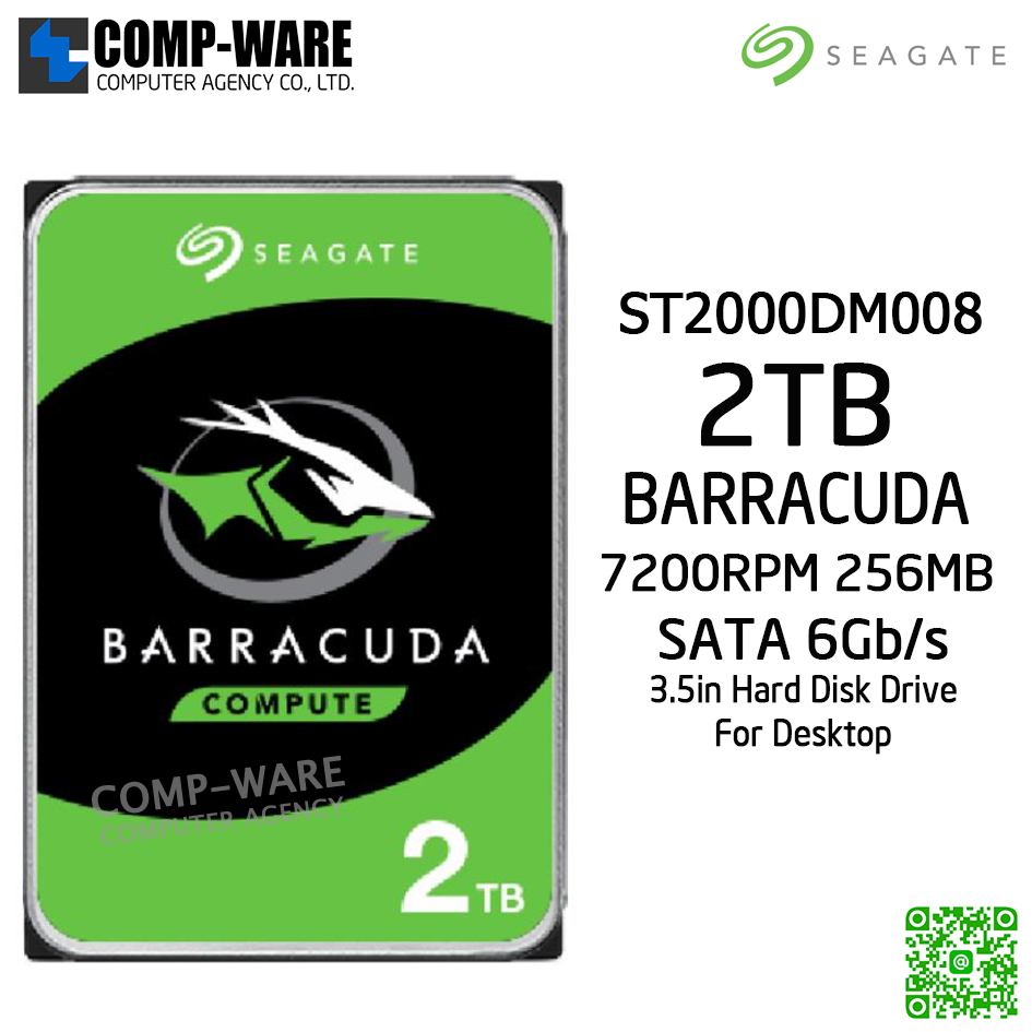 Seagate 2TB BarraCuda SATA 6Gb/s 7200RPM 256MB Cache 3.5-Inch Internal Hard Drive ST2000DM008 - 3Y Warranty