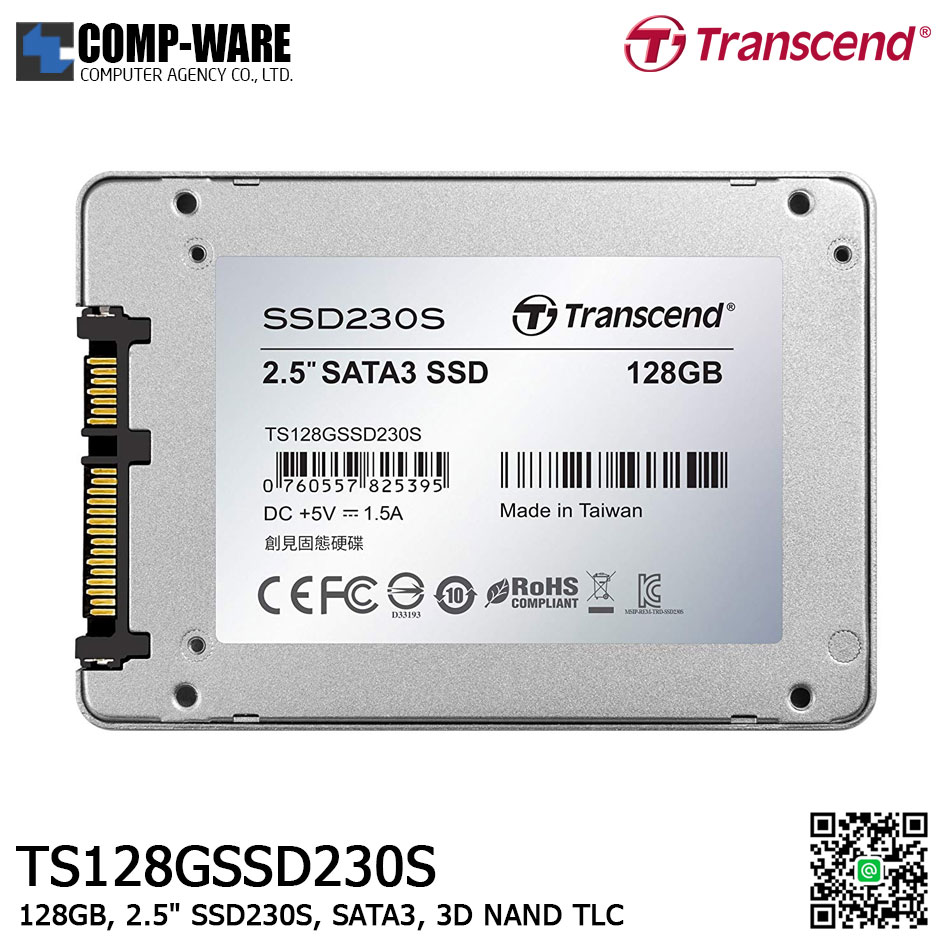Transcend SSD230S 128GB SSD 2.5" SATA3, 3D NAND TLC TS128GSSD230S - 5Y Warranty