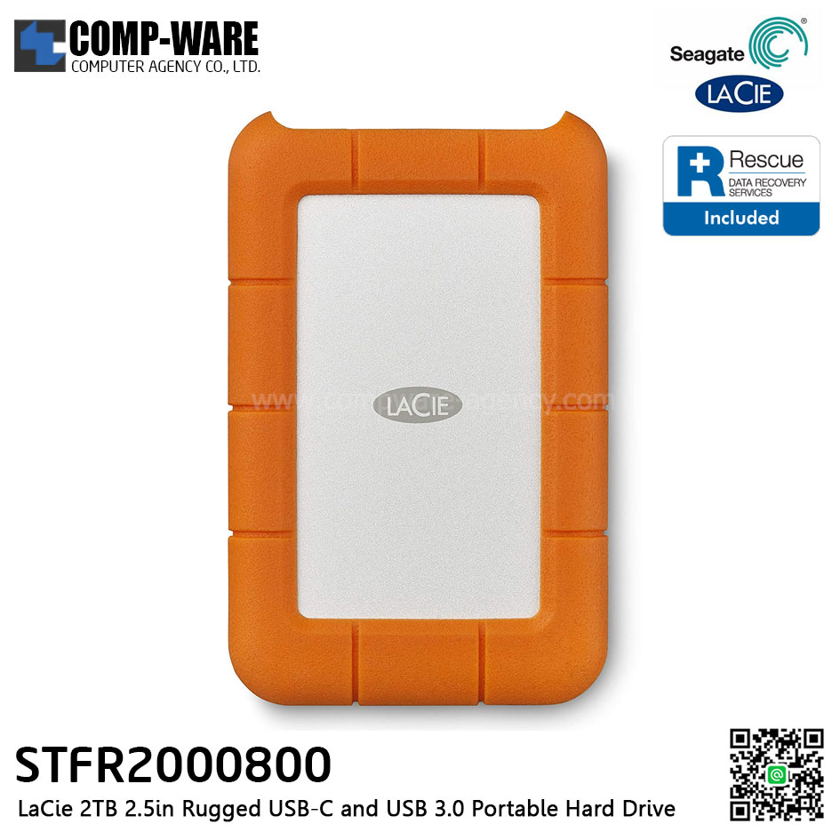 Seagate LaCie 2TB 2.5in Rugged USB-C and USB 3.0 Portable Hard Drive - STFR2000800
