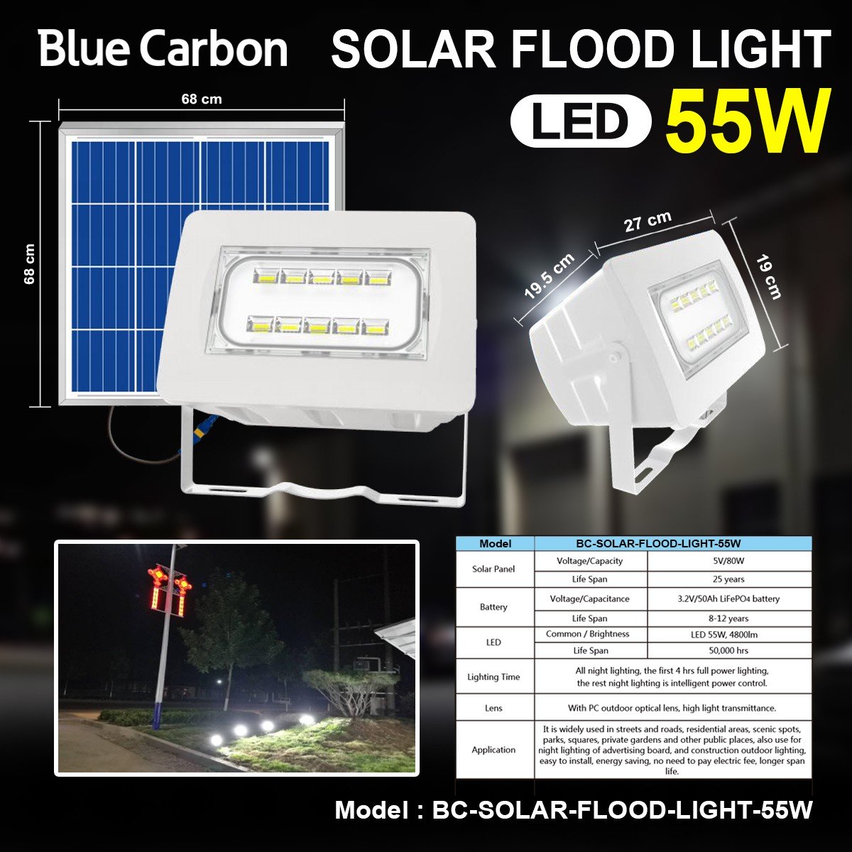 สปอร์ตไลท์ โซล่าเซลล์ BC-SOLAR-FLOOD-LIGHT-55W (สเปคแท้100%)