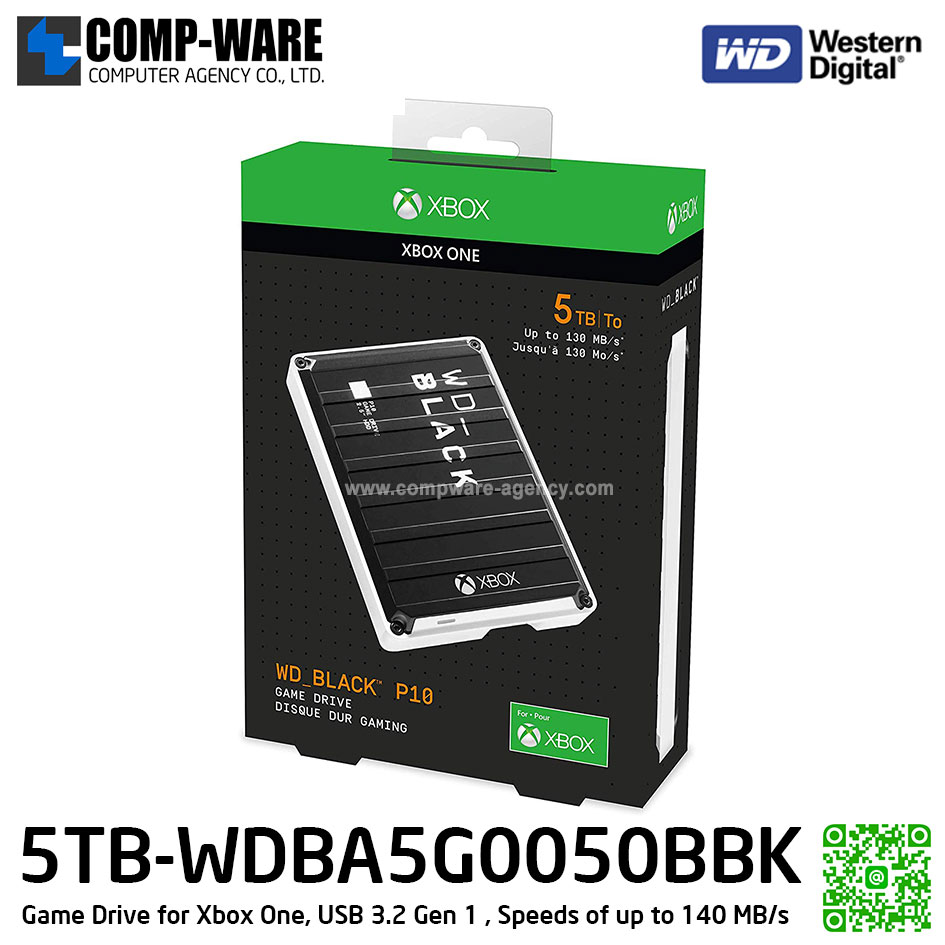 WD Black P10 Game Drive for Xbox One, 5TB, USB 3.2 Gen 1, 2.5inch , Speeds of up to 140 MB/s ( WDBA5G0050BBK-WESN )