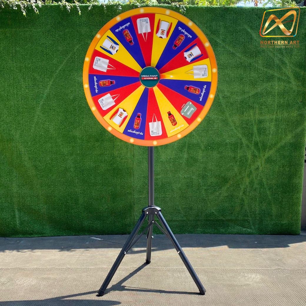 เกมส์วงล้อตั้งพื้น รุ่น 3 ขา ขนาดวงล้อ 60-100 ซม.ปรับระดับได้ 100-157 ซม. จัดเก็บง่าย เคลื่อนย้ายสะดวก