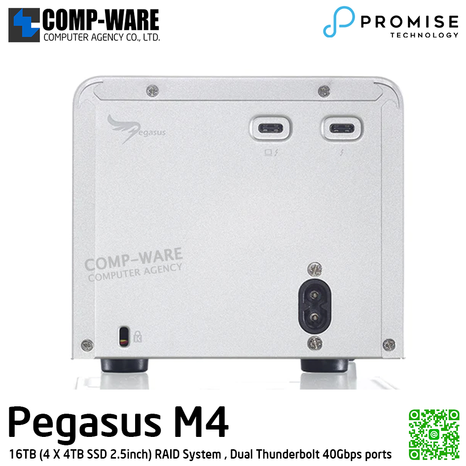 Promise Pegasus M4 16TB (4 X 4TB SSD 2.5inch) RAID System , Dual Thunderbolt 40Gbps ports รับประกัน 3 ปี -
