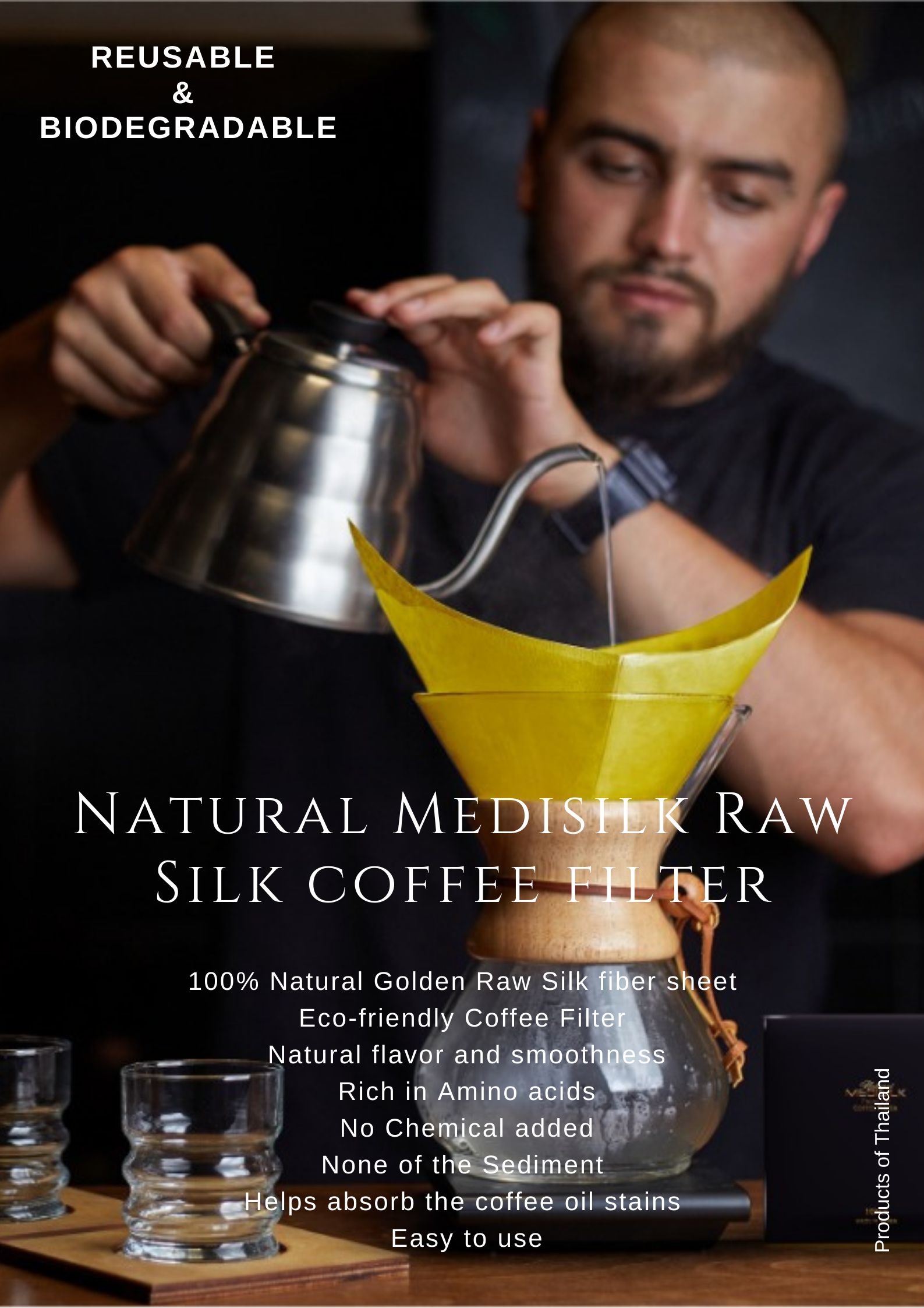 12 pcs. 100% Reusable Natural Golden Raw Silk Coffee Filter - แผ่นกรองกาแฟดริป แผ่นใยไหม แพค 12 ชิ้น