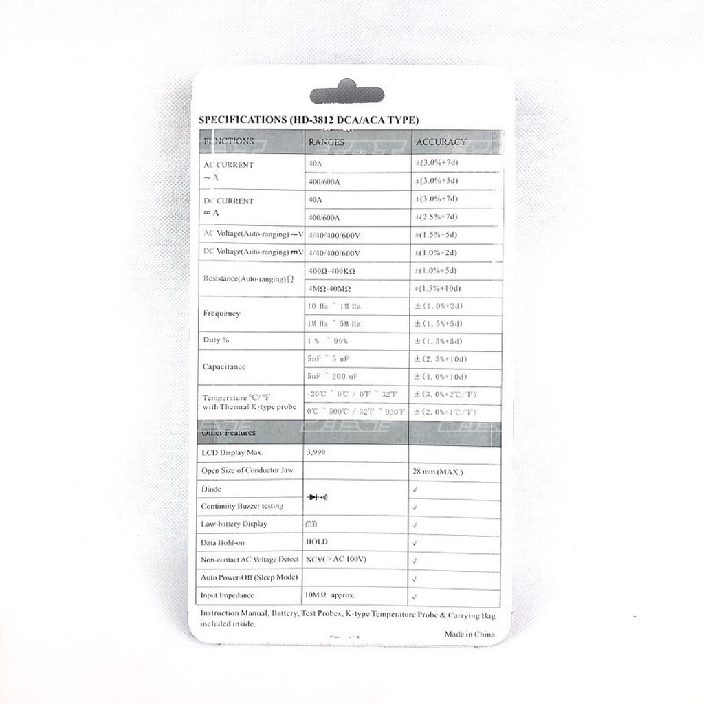 แคลมป์มิเตอร์ BLU 3812A | M-HD-3812A | ยีห้อBLU | CLAMP METER DCA/ACA 600A (blu) | ส่งเร็ว