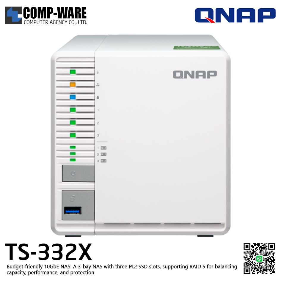 QNAP NAS (3-Bay) TS-332X (4GB RAM up to 16GB) , No HDD