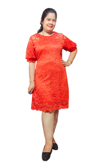 NNandNN Shop 2 0044 เดรสลูกไม้ คอกลม แขนตุ๊กตา สีพื้นหลายสี 3XL 44