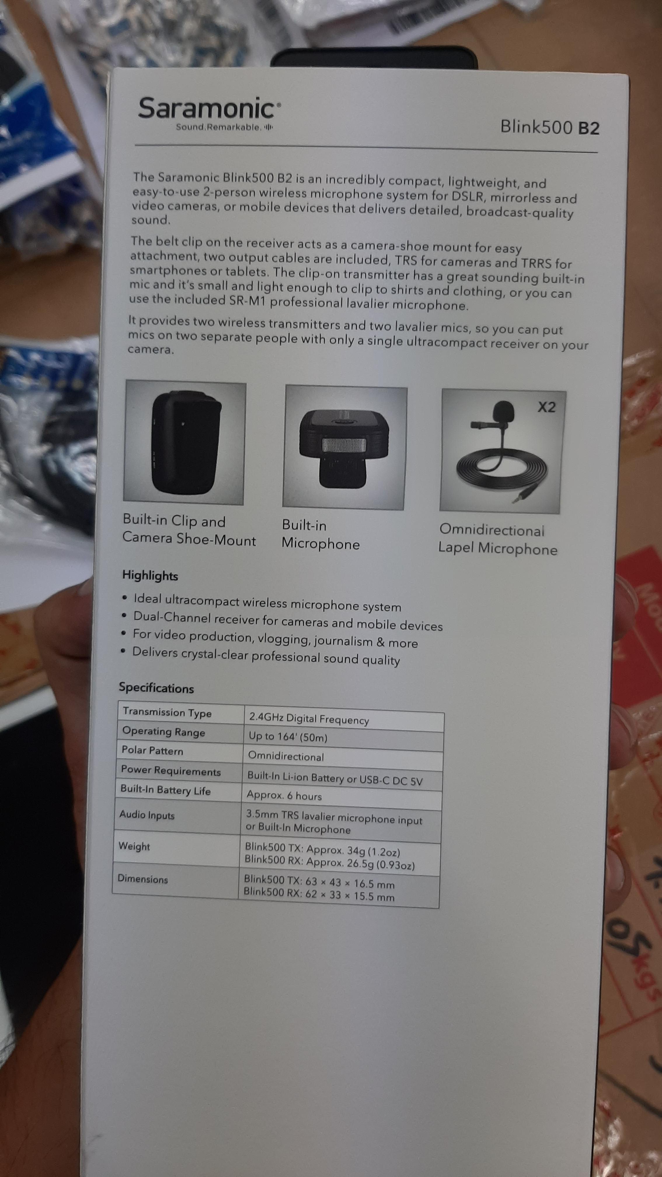 ไมค์ไร้สาย Saramonic blink 500 set b2 ไมค์ ไวร์เลส สำหรับงานวีดีโอมืออาชีพ