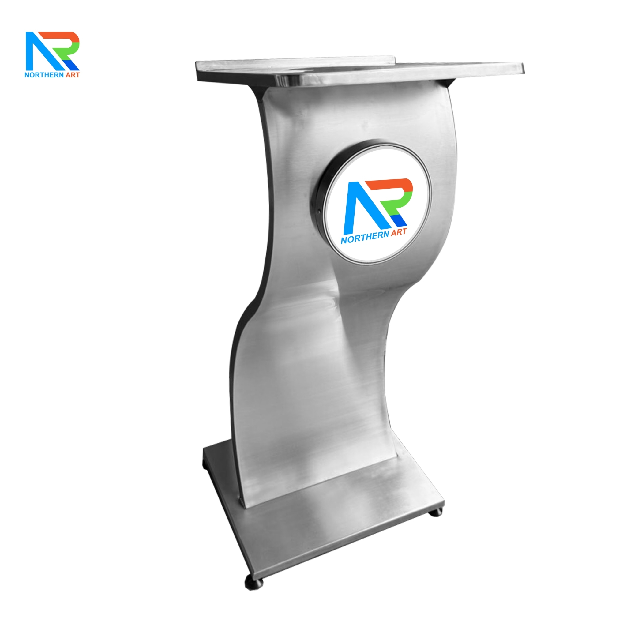 โพเดียมสแตนเลส รูปทรงตัวS ขนาด (W) 50 x (L) 45 x (H)110 ซม.เกรด 304 เชื่อมประกอบทั้งตัว แข็งแรง ทนทาน