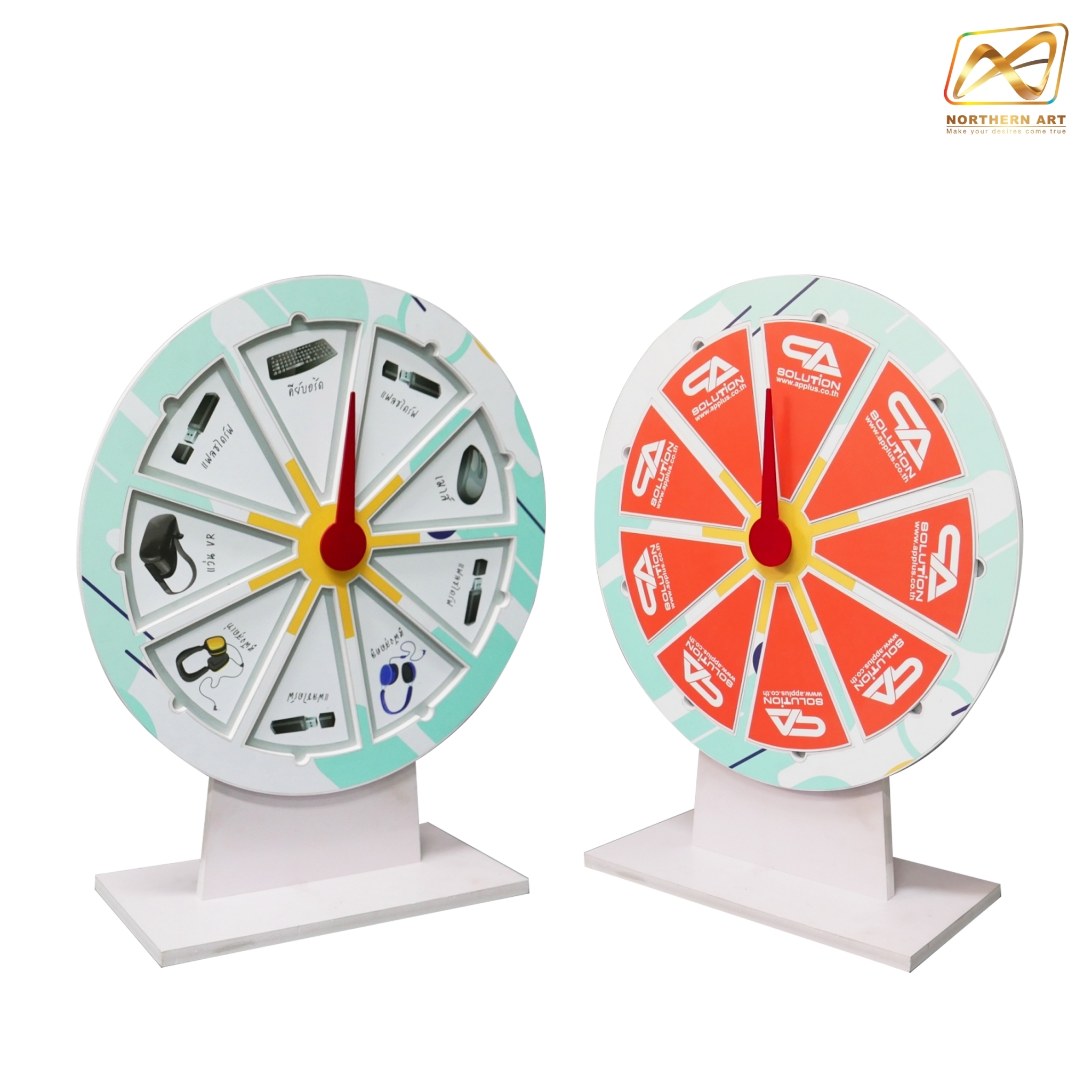 เกมส์วงล้อแม่เหล็กตั้งโต๊ะ ขนาดวงล้อ 50 ซม. สูง 61 ซม. วัสดุพลาสวูดสีขาว หนา 8-15 มม. ถอดประกอบได้