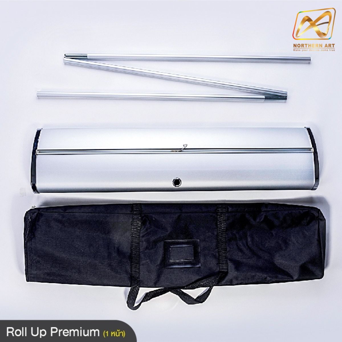 ROLL UP PREMIUM โรลอัพ ขนาด 80x200 ซม. รุ่นพรีเมี่ยม (หยดน้ำ) 1 หน้า วัสดุอะลูมิเนียมอย่างดี ม้วนเก็บได้ง่าย ฐานกว้าง แข็งแรง