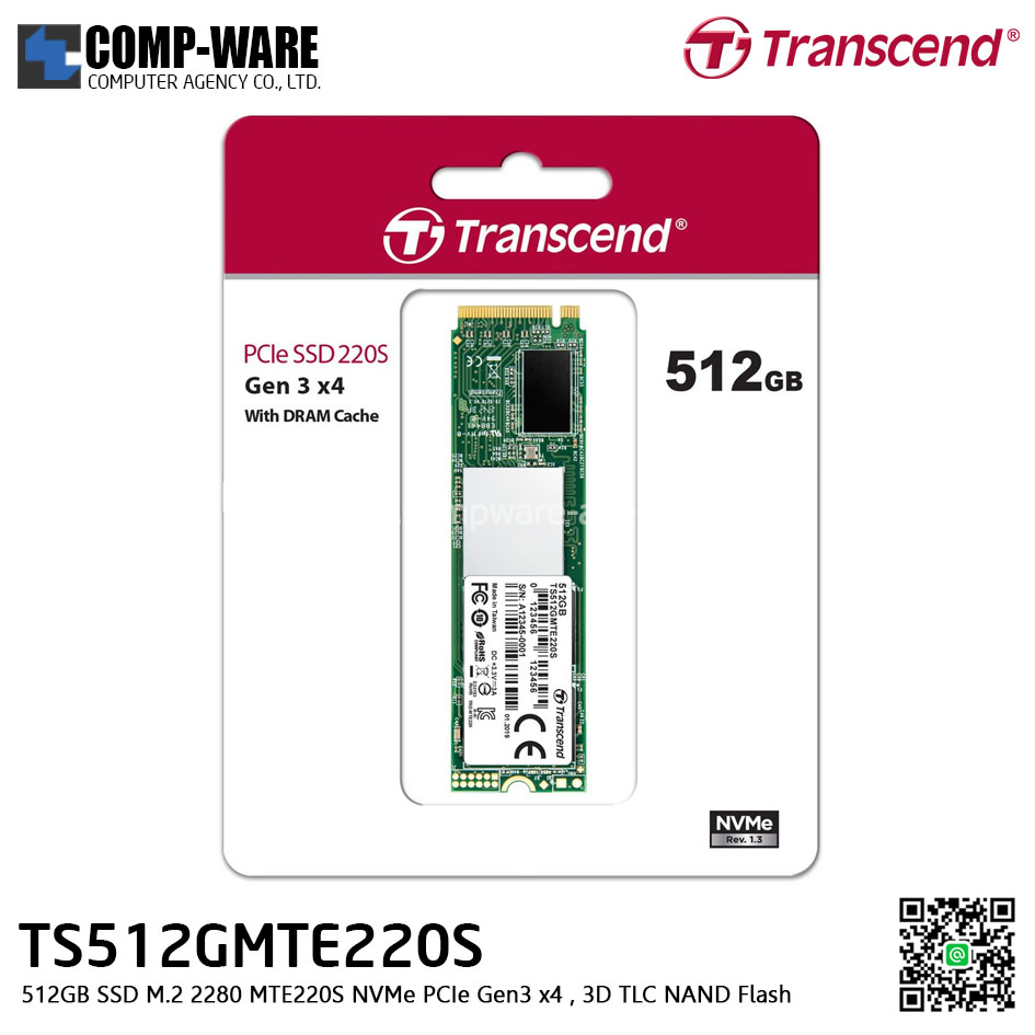 Transcend MTE220S 512GB SSD M.2 2280 NVMe PCIe Gen3 x4 , 3D