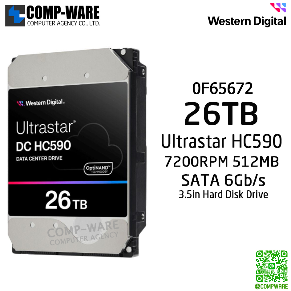 HGST WD Ultrastar HC590 [0F65672] 26TB 7200RPM 512MB SATA 6Gb/s 3.5-Inch Enterprise Class Internal Drive - 5Y Warranty