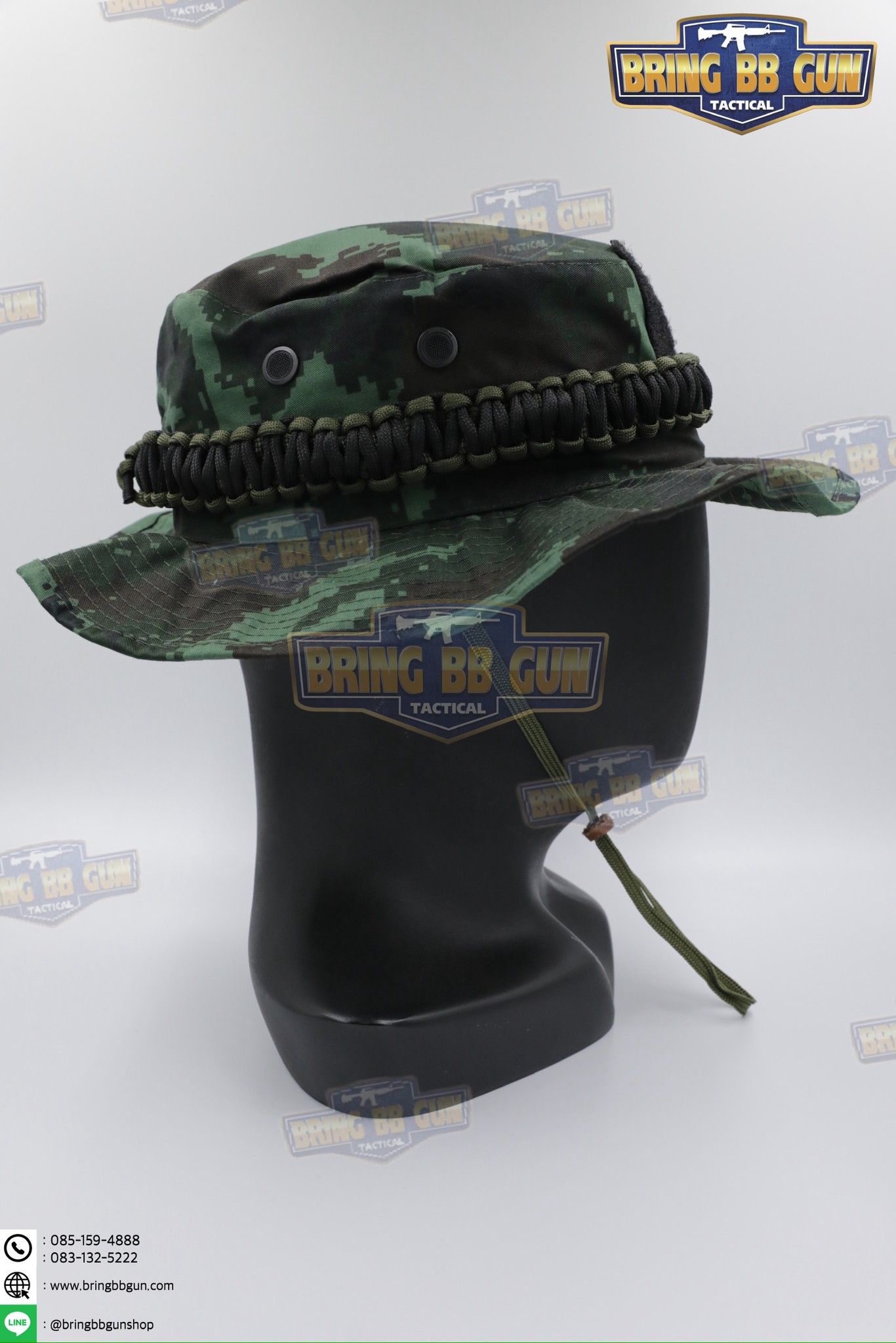 หมวกปีกสั้น ถักเชือกพาราคอร์ด ลายพรางทบ. มีตีนตุ๊กแกติดอาร์มหน้าหมวก