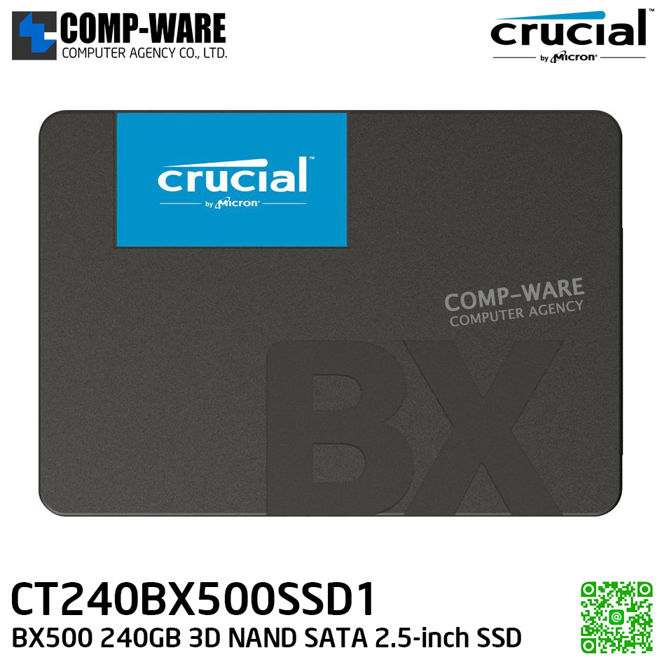 Crucial BX500 SSD 240GB 3D NAND SATA 2.5" (7mm) , Speed 540/500MB/s , CCL-CT240BX500SSD1 , 3Y Warranty