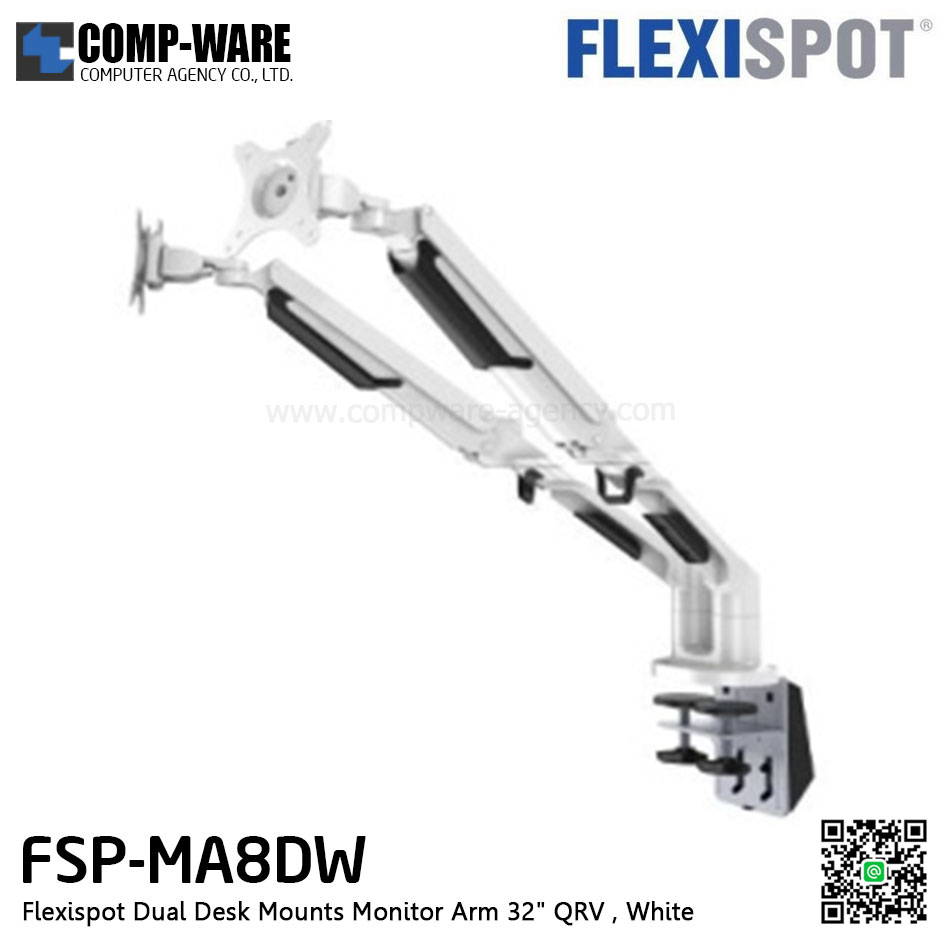 Flexispot FSP-MA8DW Dual Desk Mounts Monitor Arm 32" QRV , White