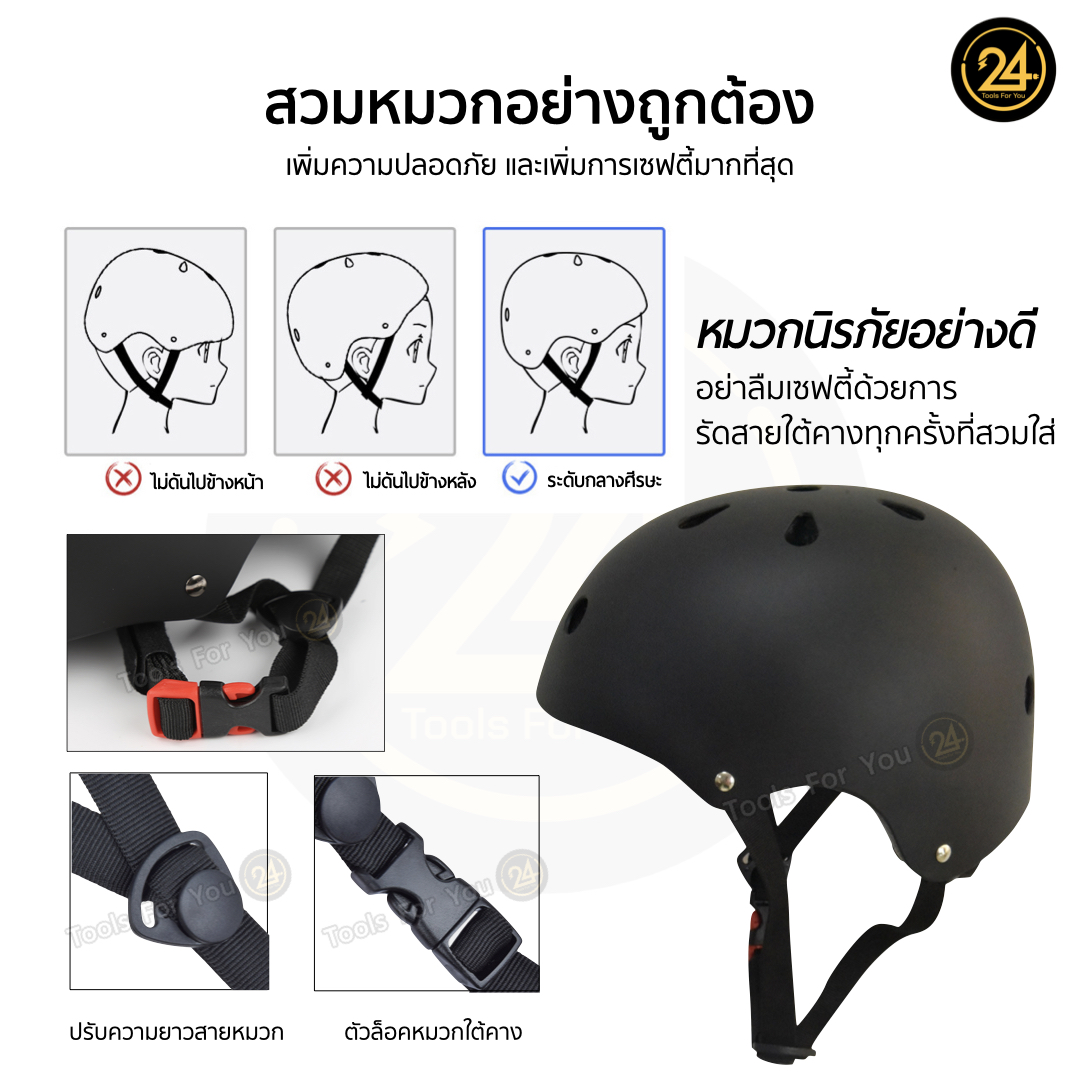หมวกนิรภัยสีเขียว ทรงมาตรฐาน Size M/L อุปกรณ์ป้องกันกีฬา Safety หมวกกันน็อค กันกระแทก จักรยาน สกูตเตอร์ by 24you