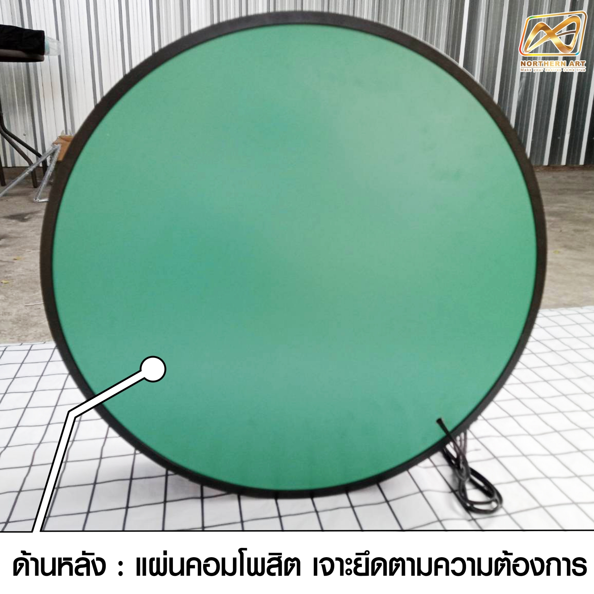 ตู้ไฟLEDทรงกลม 2 หน้า ขอบสีดำ พร้อมอะคริลิคหน้าเรียบ พร้อมขายื่น ติดตั้งง่าย (ราคาเฉพาะโครงตู้ ไม่รวมงานพิมพ์)