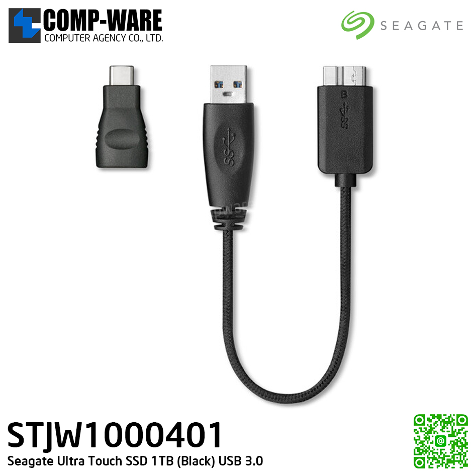 Seagate Ultra Touch SSD 1TB (Black) USB 3.0 Speed Up to 400MB/s **เนื้อสัมผัสเป็นผ้า** สามารถโอนถ่ายข้อมูลผ่านโทรศัพท์มือถือ Android (OTG) STJW1000401