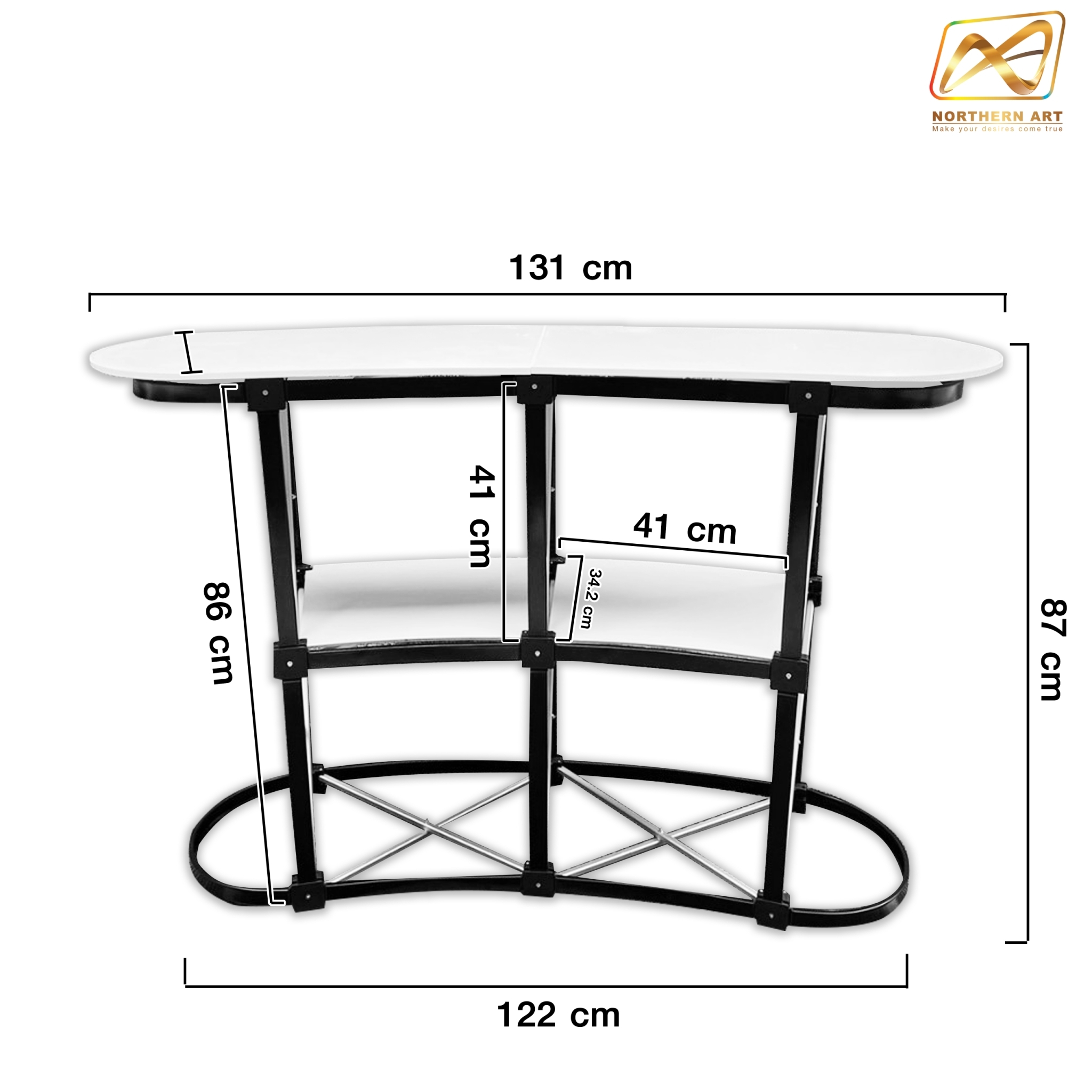 เคาน์เตอร์สำเร็จรูป รุ่นโค้ง TOPสีขาว มีช้นวาง ขนาด (W)133 x (D)39 x (H) 90 cm.โครงอะลูมิเนียม พับเก็บได้ เคลื่อนย้ายสะดวก