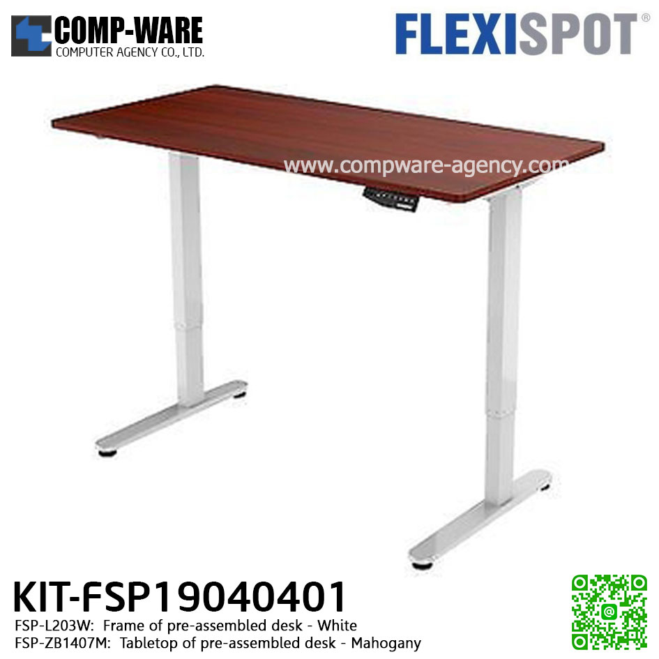 Flexispot KIT-FSP19040401 Height Adjustable Desk FSP-L203W Frame of pre-assembled desk (White), FSP-ZB1407M Tabletop of pre-assembled desk (Mahogany)