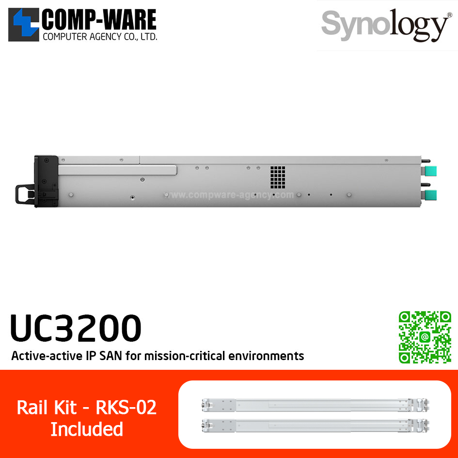 Synology Unified Controller (2U 12-Bay) UC3200 / Intel Xeon D-1521 / 8GB DDR4 ECC UDIMM (Max. 64GB) / 2x1GbE Base T per Controller, 1x10GbE Base T per Controller / Redundant Power / Rail kit RKS-02 / No HDD / 5Y Warranty