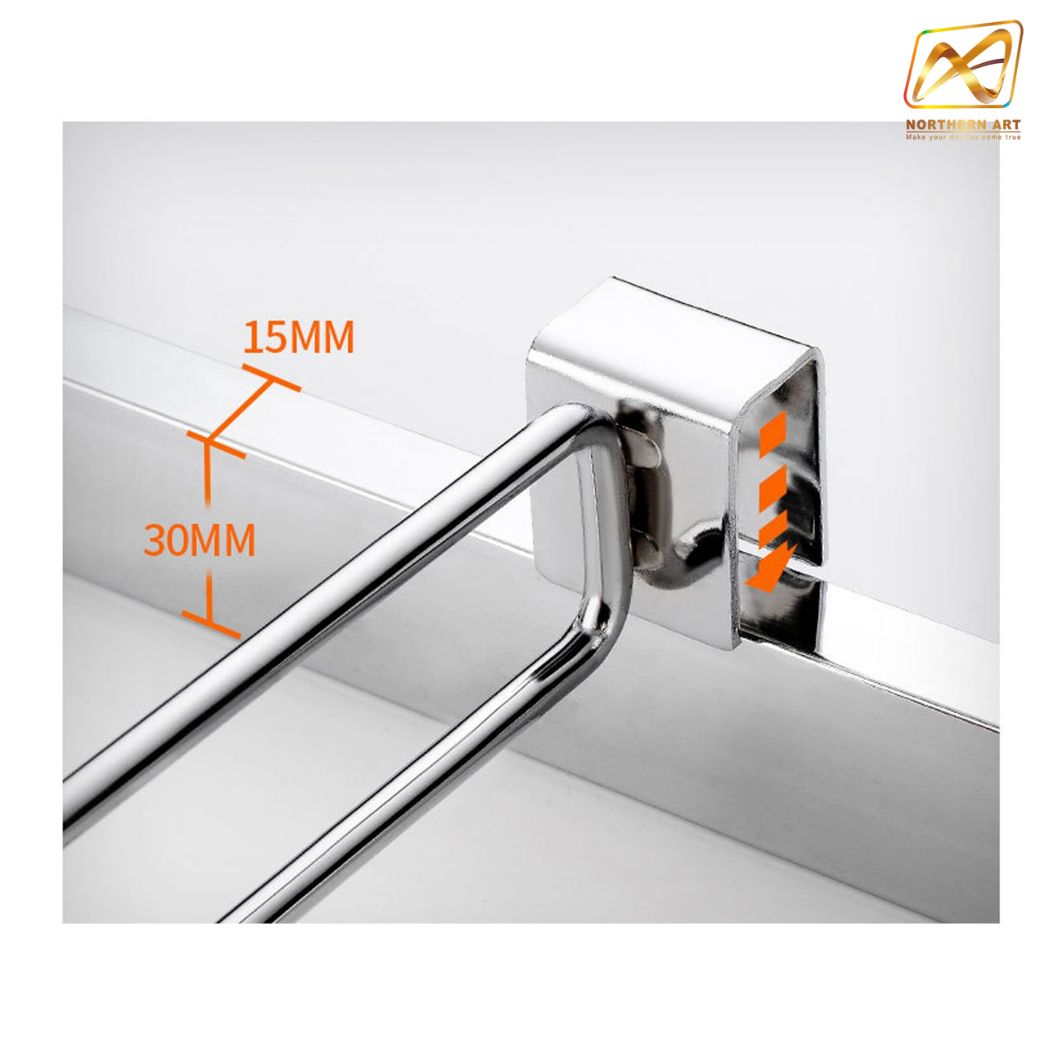 ขอแขวนสินค้า HOOK แบบแขนคู่ แขนบนยาว 20 cm. แขนล่าง 18.5 cm. สีเงิน พร้อมป้ายราคา 4x6 cm.