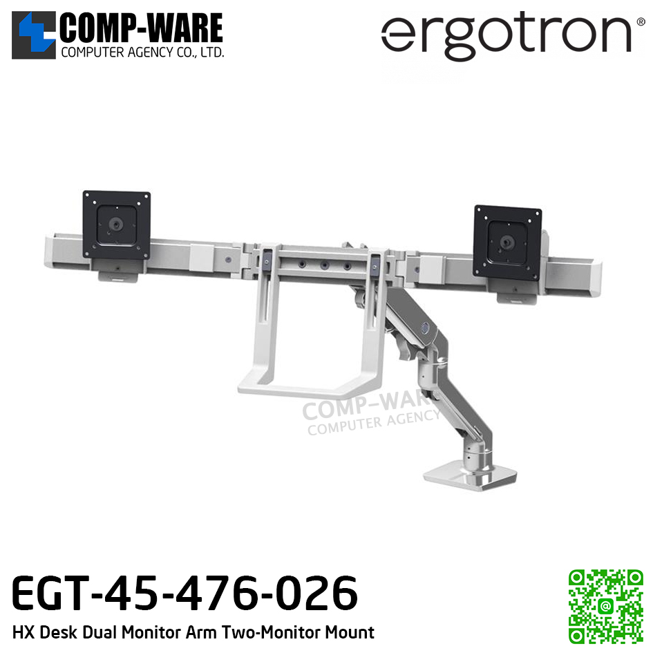 Ergotron HX Desk Dual Monitor Arm (polished aluminum) Two-Monitor Mount EGT-45-476-026 (10Y Warranty)