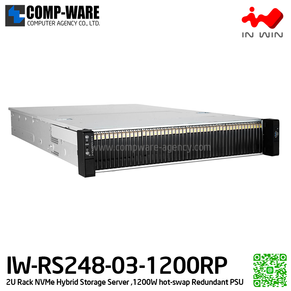 IN-WIN IW-RS248-03-1200RP 2U NVMe Hybrid Storage Server (supported 2.5 inch 7mm only), 1200W hot-swap Redundant Power Supply (เคสเปล่า+พาวเวอร์ซัพพลาย) รับประกัน 3ปี