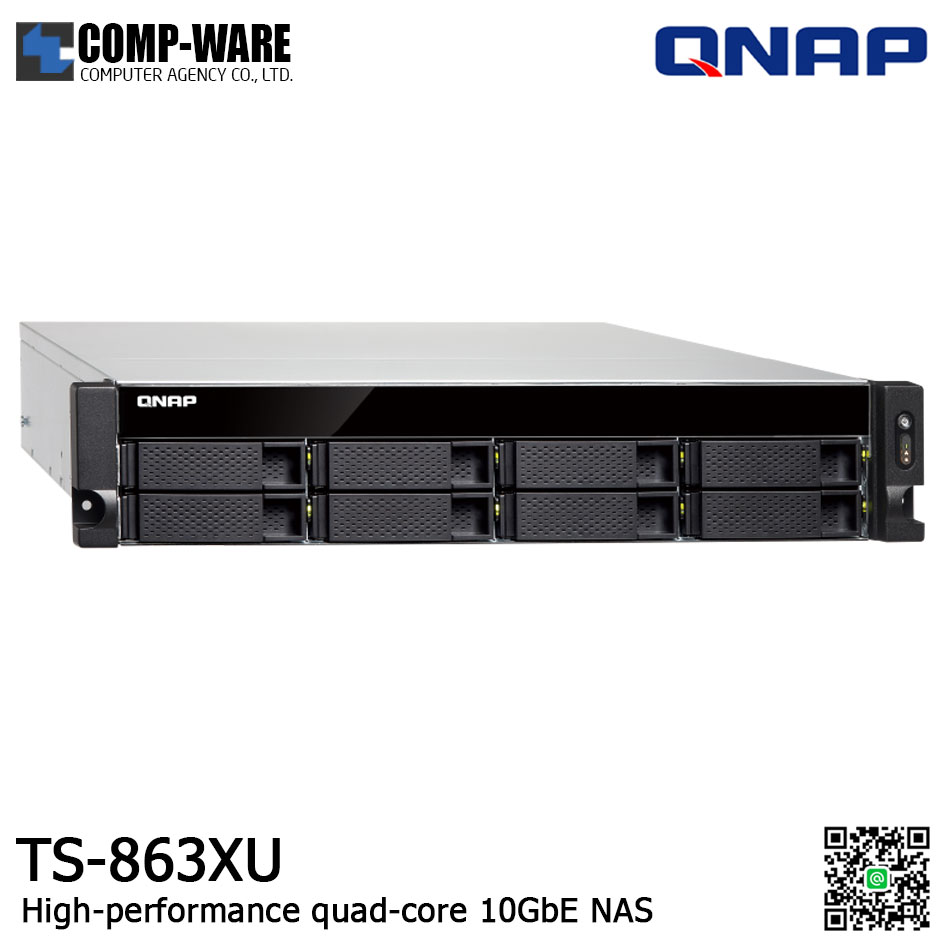 QNAP NAS (2U 8-Bay) TS-863XU (4GB RAM) Single Power Supply , with Rail Kit (RAIL-B02), No HDD