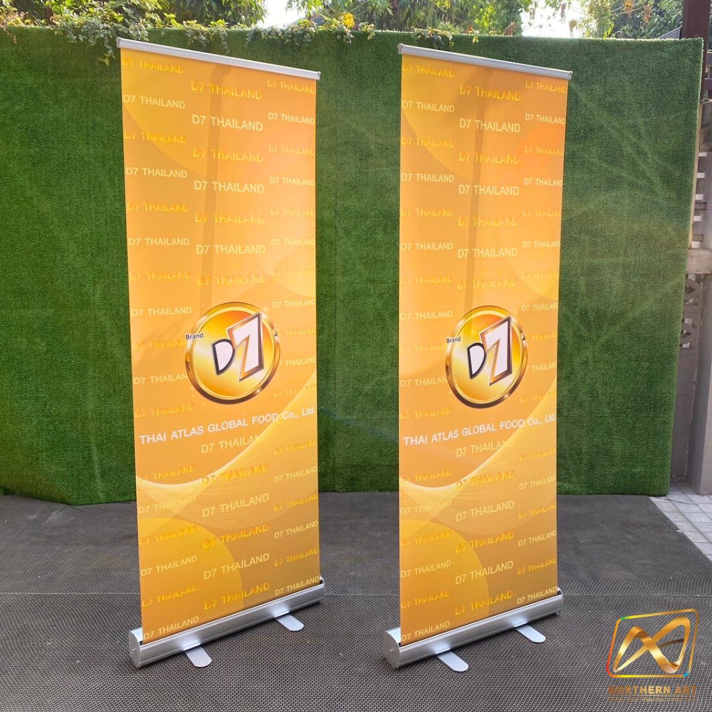 ROLL UP GRADE A โรลอัพ ขนาด 60x160 ซม. โครงสร้างอะลูมิเนียมทั้งชุด แข็งแรง ทนทาน ม้วนเก็บได้ พกพาสะดวก
