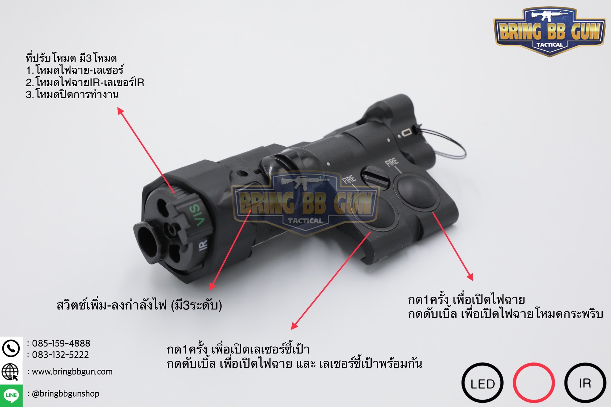 กล่องไฟฉาย+เลเซอร์ชี้เป้า+ไฟฉายIR+เลเซอร์ชี้เป้าIR (อุปกรณ์เล็งช่วยส่องสว่าง) B.E. Meyer รุ่น MAWL-C1+