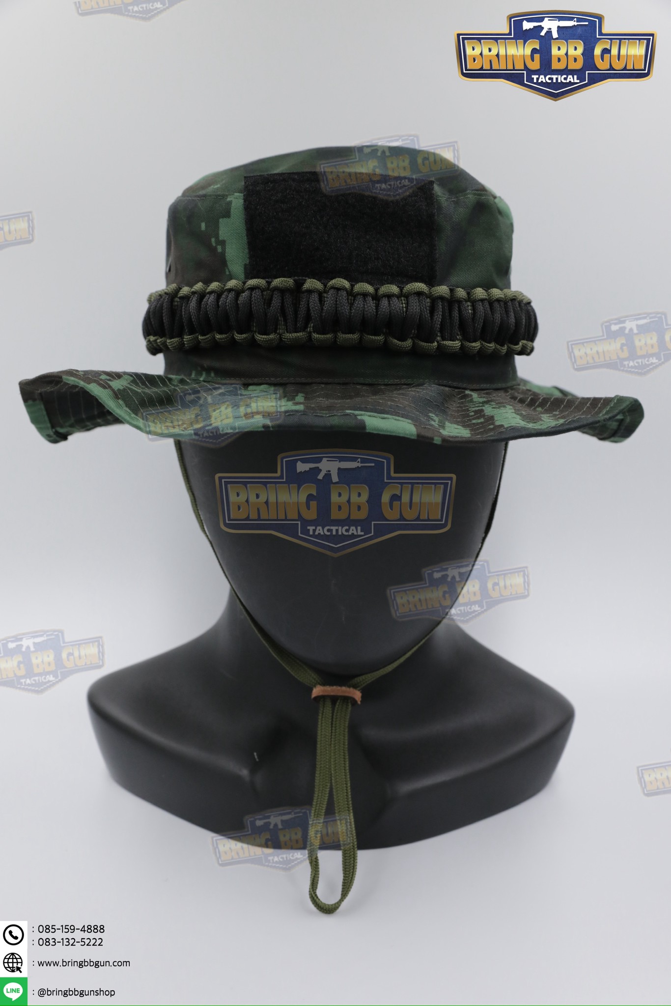 หมวกปีกสั้น ถักเชือกพาราคอร์ด ลายพรางทบ. มีตีนตุ๊กแกติดอาร์มหน้าหมวก