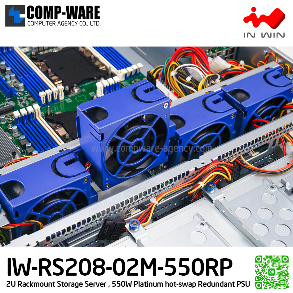 IN-WIN IW-RS208-02M-550RP 2U Rackmount Middle Depth Storage Server, 550W Platinum hot-swap Redundant Power Supply (เคสเปล่า+พาวเวอร์ซัพพลาย) รับประกัน 3ปี