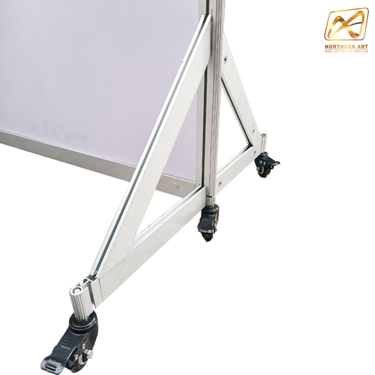 บอร์ดจัดนิทรรศการ แบบตั้งคู่ พร้อมล้อ ขนาด 100x200 ซม. โครงอะลูมิเนียมถอดประกอบได้ เคลื่อนย้ายสะดวก โชว์งานพิมพ์2ด้าน