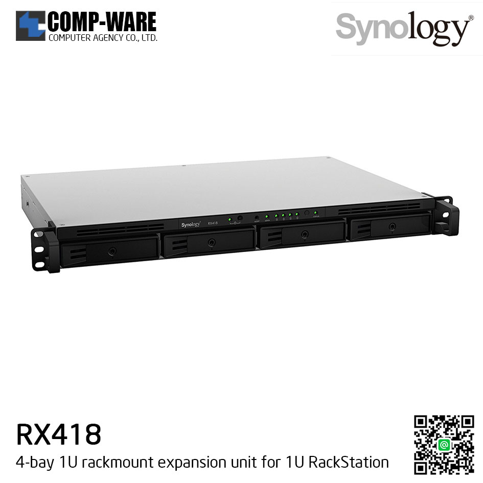 Synology Expansion Unit (1U 4-Bay) RX418 / Rail Kit RKS-02 / No HDD / 3 Year Warranty