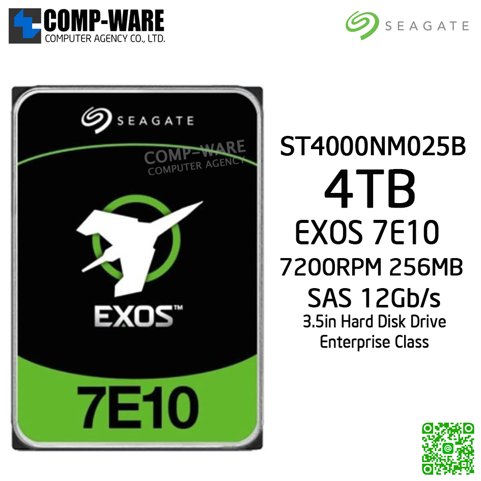 Seagate Exos 7E10 4TB 7200RPM 256MB SAS 12Gb/s 512E 3.5" Enterprise Class Internal Drive ST4000NM025B / 5Year Warranty