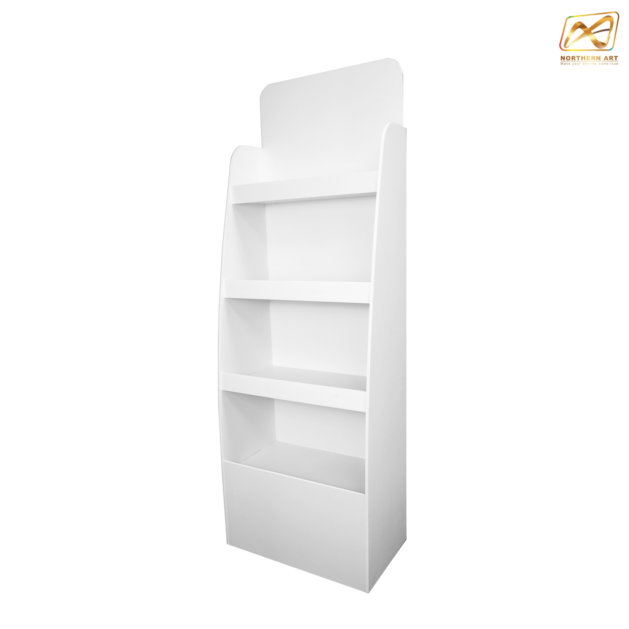 ชั้นวางสินค้าพลาสวูด 4 ชั้น รุ่น PW-24 ขนาด (W)51 x (D)30 x (H)150 ซม. พลาสวูดหนา 8 มม.พร้อมงานพิมพ์สติ๊กเกอร์