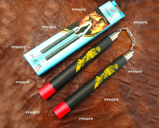 กระบอก 2 ท่อนซ้อม อย่างดี ด้ามพิมพ์ลายมังกร สีดำแดง นุ่มมือ เหมาะกับการฝึกฝน