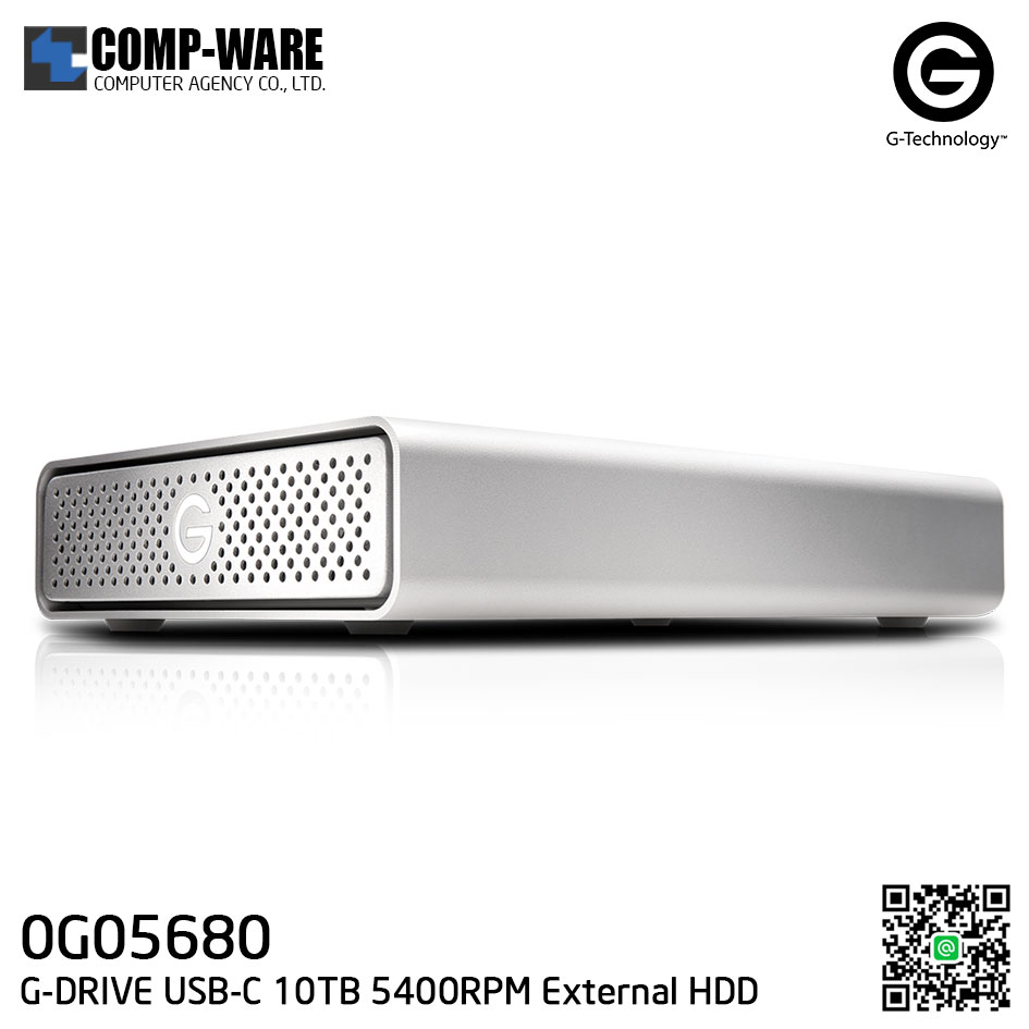 G-Technology G-DRIVE USB-C 10TB 5400RPM External Hard Drive Silver - 0G05680