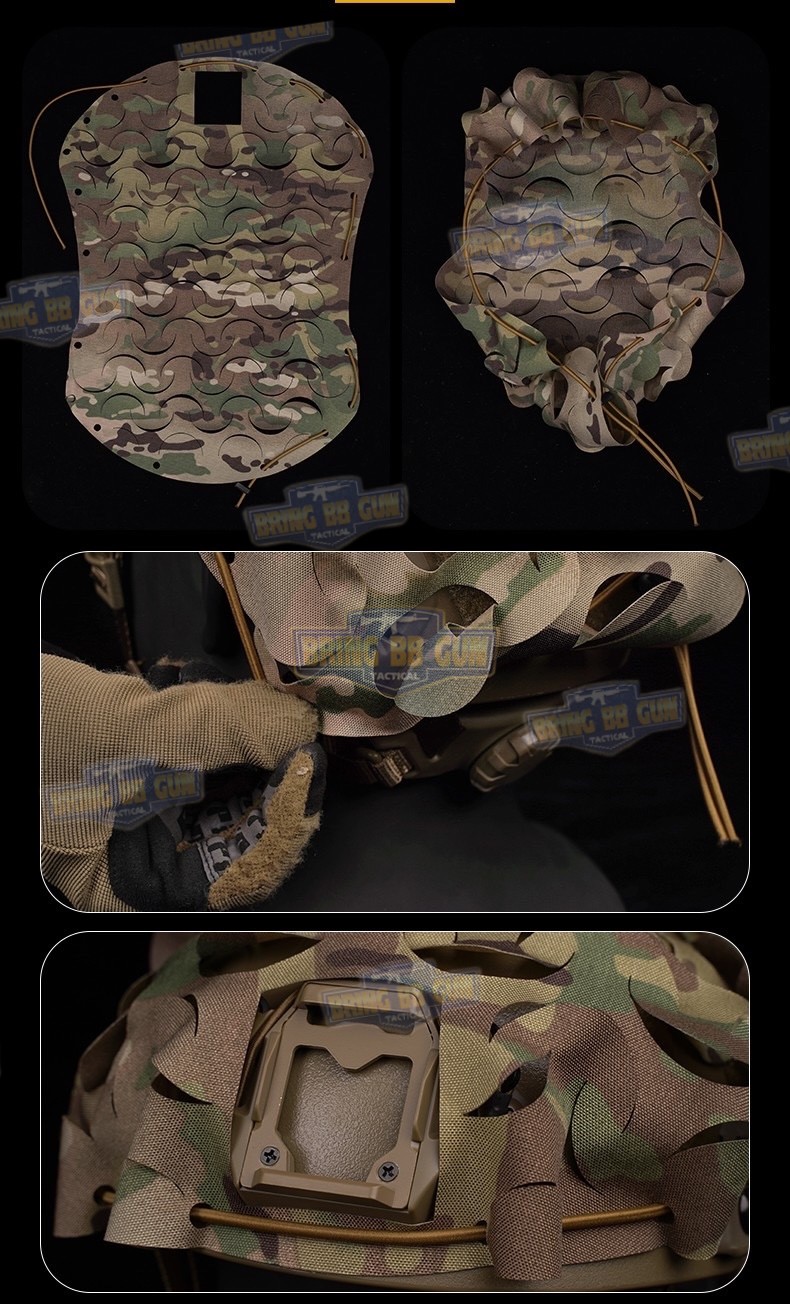 ผ้าคลุมหมวกฟาส แบบตาข่ายพราง (ผ้าคลุมหมวกสำหรับพรางตัว) (Lightweight laser cut helmet cover) (Ghillie Helmet Cover)