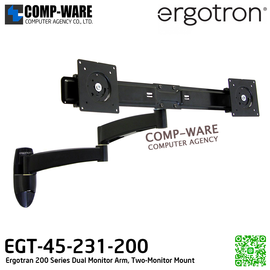 Ergotron 200 Series Dual Monitor Arm Two-Monitor Mount EGT-45-231-200 (5Y Warranty) , Black color