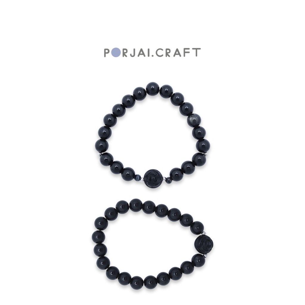 Black Obsidian Beaded Bracelets สร้อยข้อมือออบซิเดียน