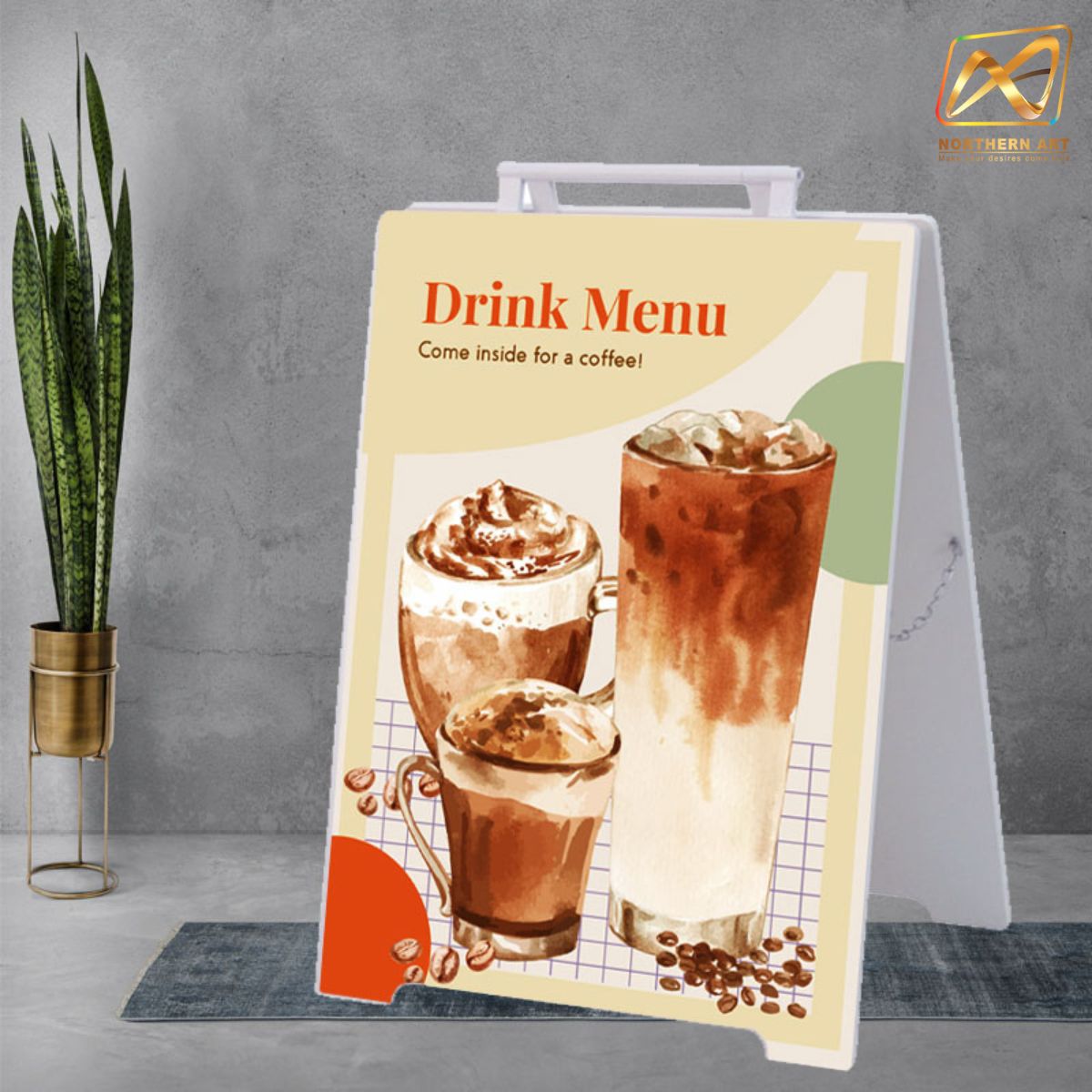 ป้ายตั้งพื้น ป้ายมินิมอล สีขาว 2 หน้า ขนาด 61 x 81 cm. พับเก็บได้ ขอบเหล็กทำสีหุ้มแผ่นพลาสวูดหนา 10 มม. พร้อมหูหิ้วเหล็ก