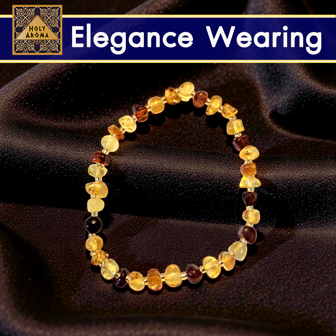 สร้อยข้อมือ อำพันบอลติก (Natural Baltic Amber Bracelet) ธรรมชาติแท้ ดีไซน์หรูหรา ลูกปัดอำพันสีคอนยัค น้ำตาล ส้ม อมเหลือง เรืองแสง พร้อมกล่องกำมะหยี่สุดหรู