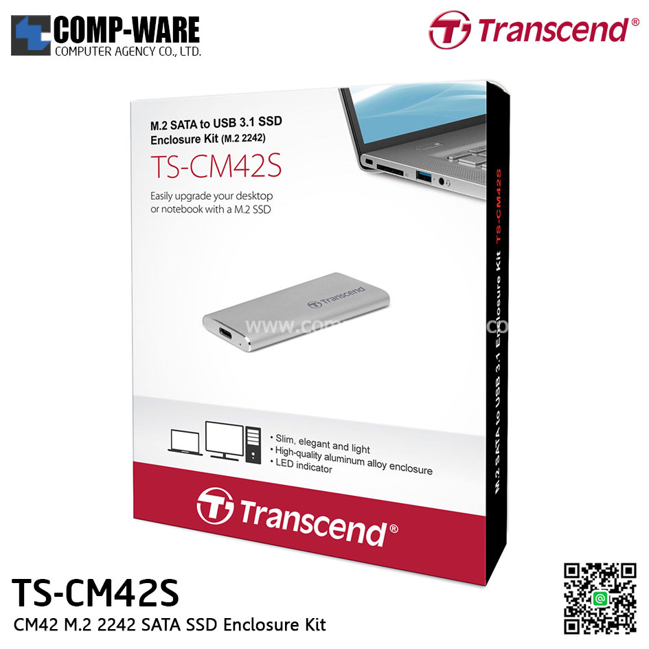 Transcend ตัวแปลง TS-CM42S 2240 M.2 SATA SSD To USB 3.1 SSD Enclosure Kit (สีเงิน)