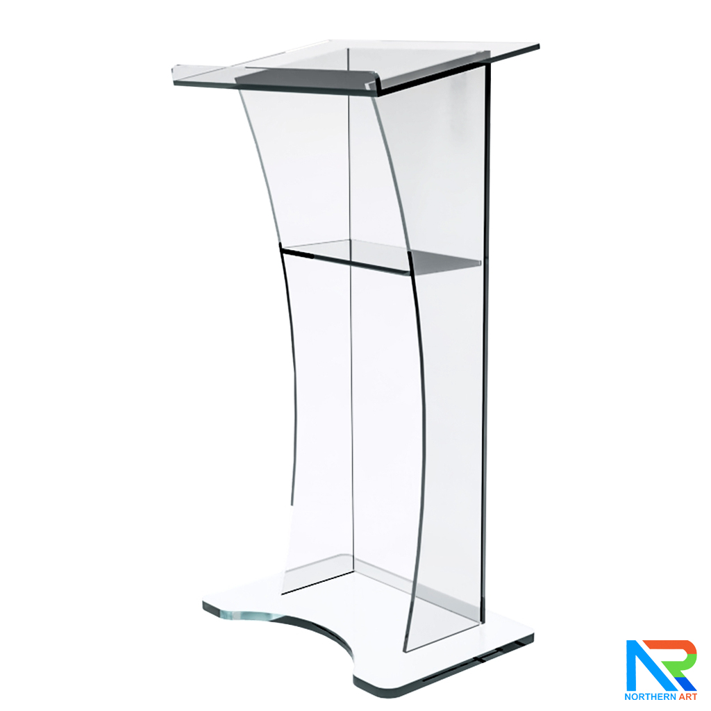 โพเดียม อะคริลิคใส AC-05 ขนาด (W)60 x (L)40 x (H)115 cm. TOP เอียงพร้อมกันตก วัสดุอะคริลิคใส หนา 10-20 มม.