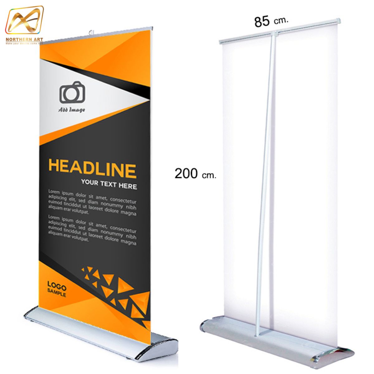 ROLL UP PREMIUM โรลอัพ ขนาด 85x200 ซม. รุ่นพรีเมี่ยม (หยดน้ำ) 1 หน้า วัสดุอะลูมิเนียมอย่างดี ม้วนเก็บได้ง่าย ฐานกว้าง แข็งแรง